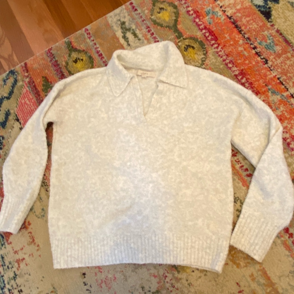 Loft Cozy Cream Polo Sweater
